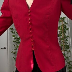 VTG 80s Red Button-up Tailored Lightweight Jacket - S
